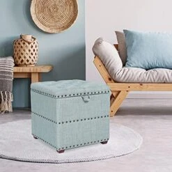Edeco Modern Nailhead Storage Ottoman With Tray Top Square Script Ottoman Space-Saving Coffee Table, Grey -Songmics Furniture Shop 51mHQJHSJlS. AC