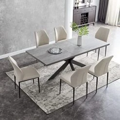 ZckyCine Modern Mid-Century Dining Table For 6-8 People Kitchen Table Set Extendable Rectangular Dining Table With 6 Leather Upholstered Dining Chairs -Songmics Furniture Shop 51mHQcuETYL. AC