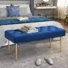 Crestlive Products Upholstered Bench, Velvet Button-Tufted Ottoman With Metal Legs, End Of Bed Bench Accent Sofa Footrest, Long Couch Bench For Bedroom, Entryway, Living Room (Navy Blue)