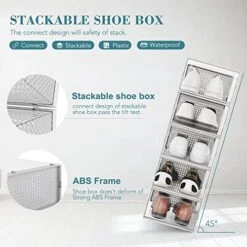 WAYTRIM Clear Shoe Storage Box, Stackable Shoe Organizer Plastic Shoe Container With Lids Foldable Sneaker Storage Boxes Saving Space Shoe Organizer For Closet Fit To Women Size 10, White 11 WAYTRIM Clear Shoe Storage Box, Stackable Shoe Organizer Plastic Shoe Container With Lids Foldable Sneaker Storage Boxes Saving Space Shoe Organizer For Closet Fit To Women Size 10, White -Songmics Furniture Shop 51mKiU6mESL