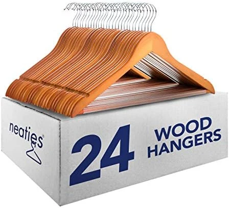 Neaties Wood Hangers 24 Pack - Grade A Wooden Hangers Bulk, Anti-Rust Swivel Hook - Non-Slip Smooth Finish - Double Notch Feature - Durable And Stylish Clothes Hangers Wood (Natural 24 Pack) 5 Neaties Wood Hangers 24 Pack - Grade A Wooden Hangers Bulk, Anti-Rust Swivel Hook - Non-Slip Smooth Finish - Double Notch Feature - Durable And Stylish Clothes Hangers Wood (Natural 24 Pack) - Image 5