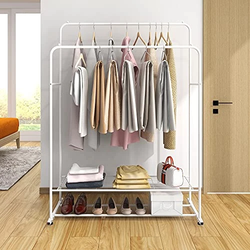 Clothes Rack Metal Garment Racks Heavy Duty Indoor Bedroom Cool Clothing Hanger With Top Rod And Lower Storage Shelf Black … (white) 1 Clothes Rack Metal Garment Racks Heavy Duty Indoor Bedroom Cool Clothing Hanger With Top Rod And Lower Storage Shelf Black … (white)