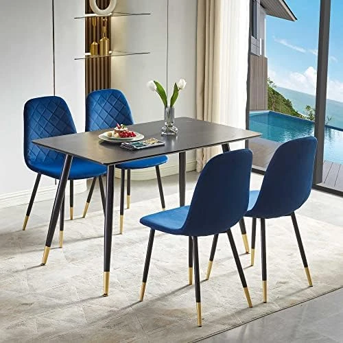 NORDICANA Velvet Dining Chairs Kitchen Solid Color Chair Upholstered Side Stools With Backrest Metal Legs Set Of 4, Navy Blue 7 NORDICANA Velvet Dining Chairs Kitchen Solid Color Chair Upholstered Side Stools With Backrest Metal Legs Set Of 4, Navy Blue - Image 7