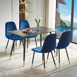 NORDICANA 5-Piece Dining Table Set, 47 In Modern Rectangle Kitchen Table & 4 Grey Velvet Upholstery Side Chairs, Solid Metal Legs, Dining Room Set For 4 -Songmics Furniture Shop 51mQAUtwH0L. AC