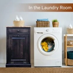 Peaceful Classics Trash Bin Cabinet - Handmade Hideaway Cabinet For Trash Cans - Decorative Bathroom Trash Can, Office Trash Can, And Bedroom Trash Can - Wooden Tilt Out Trash Bin (Mocha) -Songmics Furniture Shop 51mR2zzcmSL