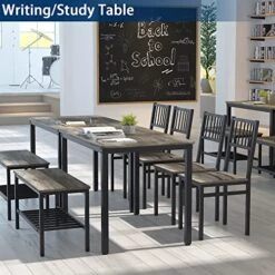 Teraves Dining Table Set For 4/Computer Desk,Kitchen Table With 2 Chairs And A Bench,Table And Chairs Dining Set 4 Piece Set For Dining Room (Black Oak+Black Frame, 110CM) -Songmics Furniture Shop 51mXynAID2L