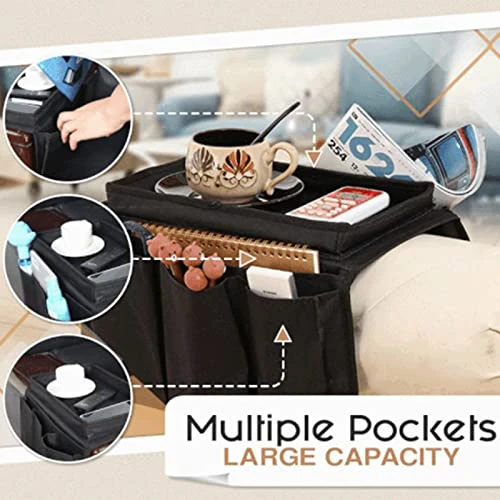RNCOZE 2PCS Sofa Armrest Organizer With 5 Pockets, Hanging Couch TV Remote Storage Organizer With Cup Holder Tray, Sofa Slipcover Organizer Sofa Couch Armchair Caddy Holder (Blue) 2 RNCOZE 2PCS Sofa Armrest Organizer With 5 Pockets, Hanging Couch TV Remote Storage Organizer With Cup Holder Tray, Sofa Slipcover Organizer Sofa Couch Armchair Caddy Holder (Blue) - Image 2