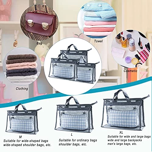 9Pcs Clear Handbag Storage Dust Cover Organizer Bags, Transparent Dustproof Purse Protector Storage Bag With Zipper Handles For Closet Shelf--3 Sizes (Grey) 4 9Pcs Clear Handbag Storage Dust Cover Organizer Bags, Transparent Dustproof Purse Protector Storage Bag With Zipper Handles For Closet Shelf--3 Sizes (Grey) - Image 4