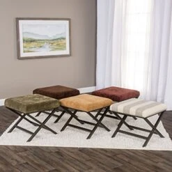 Homepop Home Decor | Modern Square Ottoman With Metal X Base | Ottoman For Living Room & Bedroom | Decorative Home Furniture (Tan And Cream Awning Stripe) -Songmics Furniture Shop 51mah4awBvL