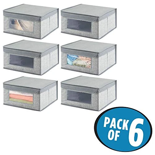 MDesign Medium Fabric Stackable Closet Storage Organizer Box With Front Window/Lid For Bedroom, Office, Mudroom Organization, Hold Clothes, Blankets, Linens, Lido Collection, 6 Pack, Gray 2 MDesign Medium Fabric Stackable Closet Storage Organizer Box With Front Window/Lid For Bedroom, Office, Mudroom Organization, Hold Clothes, Blankets, Linens, Lido Collection, 6 Pack, Gray - Image 2