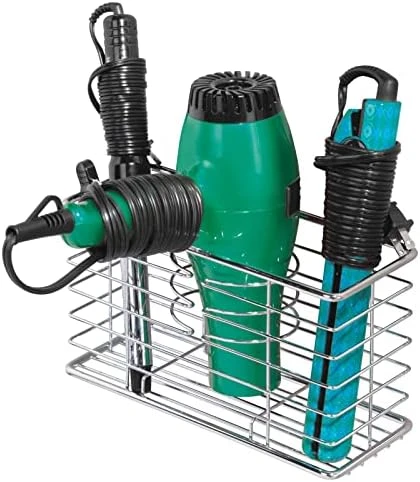 MDesign Steel Wall Mount Hair Dryer Storage Organizer - Hair Styling Tool Basket For Bathroom And Bedroom - Holds Hair Dryer, Flat Iron, Curling Wand, Hair Straightener - Linelle Collection - White 8 MDesign Steel Wall Mount Hair Dryer Storage Organizer - Hair Styling Tool Basket For Bathroom And Bedroom - Holds Hair Dryer, Flat Iron, Curling Wand, Hair Straightener - Linelle Collection - White - Image 8