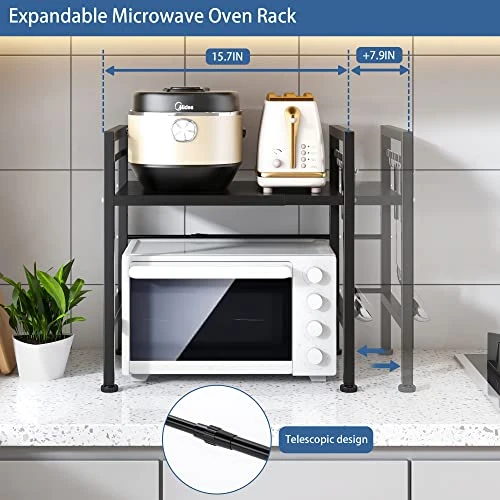 KITCSTI Microwave Oven Rack,Expandable Microwave Shelf For Kitchen Counter,2 Tiers Microwave Stand Countertop Organizer For Kitchen Counter 3 KITCSTI Microwave Oven Rack,Expandable Microwave Shelf For Kitchen Counter,2 Tiers Microwave Stand Countertop Organizer For Kitchen Counter - Image 3