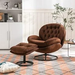 Velvet Swivel Accent Chair With Ottoman Set, Modern Lounge Chair With Metal Base Frame & Footrest, Comfy Single Leisure Sofa Chair Reading Chair With 360 Degree Swiveling For Living Room, Fruit Green -Songmics Furniture Shop 51mnNrNsKhL. AC