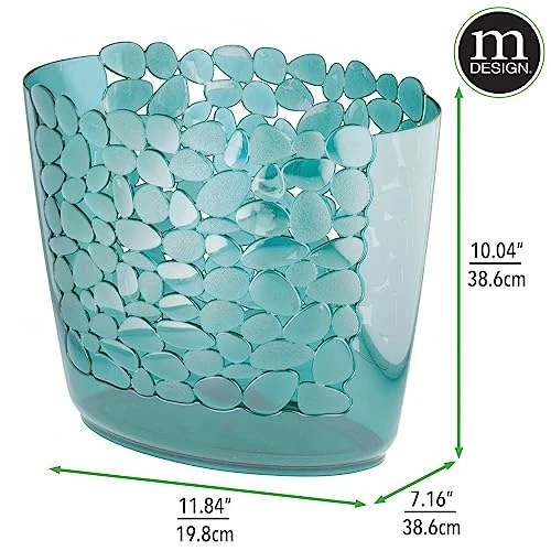 MDesign Plastic Slim Oval 2 Gallon Trash Can Wastebasket Garbage Bin - Decorative Themed Basket For Bathroom, Bedroom, Office - Hold Trash, Waste, Recycling - Pebbles Collection - Blue 4 MDesign Plastic Slim Oval 2 Gallon Trash Can Wastebasket Garbage Bin - Decorative Themed Basket For Bathroom, Bedroom, Office - Hold Trash, Waste, Recycling - Pebbles Collection - Blue - Image 4
