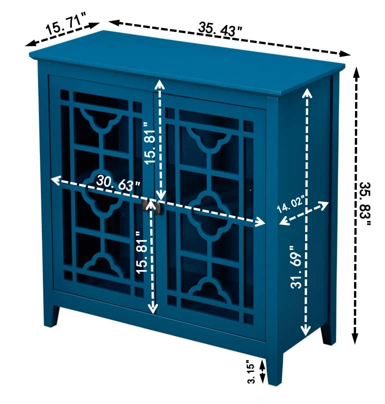 Landpink Modern Accent Buffet Sideboard Cabinet – 35" Wood Storage Cabinet Console Table With Doors And Adjustable Shelf For Hallway, Entryway Or Living Room, Dining Room | Teal Blue 35in 2 Landpink Modern Accent Buffet Sideboard Cabinet – 35" Wood Storage Cabinet Console Table With Doors And Adjustable Shelf For Hallway, Entryway Or Living Room, Dining Room | Teal Blue 35in - Image 2