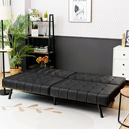 YTYZC Futon Sofa Bed PU Leather Convertible Folding Couch Sleeper Lounge Convenient Installation (Color : Black) 2 YTYZC Futon Sofa Bed PU Leather Convertible Folding Couch Sleeper Lounge Convenient Installation (Color : Black) - Image 2