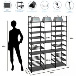 Plzlove 10 Tiers Shoe Rack Organizer For Closet & Entryway, Tall Metal Shoe Shelf Storage 54-62 Pairs, Extra Large Shoe Stand Black Stackable Boot Rack For Garage, Bedroom, Cloakroom With Hooks -Songmics Furniture Shop 51msNDn5wHL