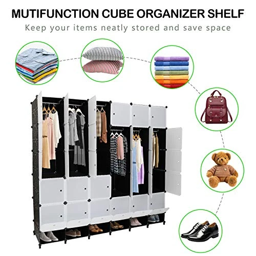 VINGLI Portable Closet Wardrobe, Cube Storage Organizer, Plastic Storage Closet, Shelf Unit, DIY Cube Shelves With Doors And Hanging Rods, 36 Cubes 6 VINGLI Portable Closet Wardrobe, Cube Storage Organizer, Plastic Storage Closet, Shelf Unit, DIY Cube Shelves With Doors And Hanging Rods, 36 Cubes - Image 6