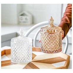 YOUDirect Apothecary Jars, 20 OZ Glass Jars With Lids, Luxurious Crystal Bathroom Canisters Storage Organizer For Bath Salts/Bombs Cotton Balls/Swabs/Makeup Sponges (Rose Gold) -Songmics Furniture Shop 51mwF5AtFpL