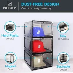 Modern JP Hat Organizer For Baseball Caps (2-Pack) - Transparent Hat Display, Premium Hat Storage Box - Quick Assembly Hat Rack Design With Easy Access Magnet Door, Black 9 Modern JP Hat Organizer For Baseball Caps (2-Pack) - Transparent Hat Display, Premium Hat Storage Box - Quick Assembly Hat Rack Design With Easy Access Magnet Door, Black -Songmics Furniture Shop 51n0Iow1jBL