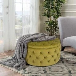 Homebeez Round Velvet Storage Ottoman, Button Tufted Footrest Stool Coffee Table For Living Room (Grey) -Songmics Furniture Shop 51n1Mr6LcvL. AC