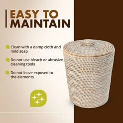 KOUBOO La Jolla Rattan Round Waste Basket With Lid & Plastic Insert, 2 Gallon Woven Wastebasket For Bathroom, Kitchen, Office, Living Room, & Home Decor, White Wash -Songmics Furniture Shop 51n1tUI3s9L