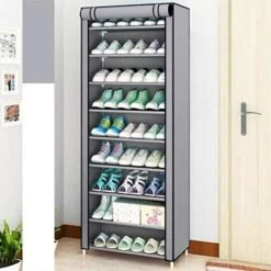 SoSo-BanTian1989 Grey 10 Tiers Metal Tube Frame Shoe Rack With Dustproof Cover, 27 Pairs Shoes Cabinet Closet Storage Organizer Tower Shelf -Songmics Furniture Shop 51n2kJB4vwL. AC