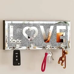 SHYFOY Mirrored Key Holder For Wall Decorative Love Letter Sign Plaque Key Hanger For Wall Decor, Glitter Key Rack Wall Hanger With 4 Crystal Hooks For Entryway Front Door Key Hanging -Songmics Furniture Shop 51n3g M0RZL. AC