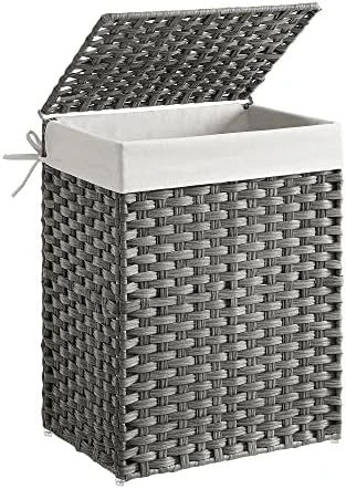 SONGMICS Handwoven Laundry Hamper, 23.8 Gal (90L) Synthetic Rattan Clothes Laundry Basket With Lid And Handles, Foldable, Removable Liner Bag, Gray ULCB51WG 13 SONGMICS Handwoven Laundry Hamper, 23.8 Gal (90L) Synthetic Rattan Clothes Laundry Basket With Lid And Handles, Foldable, Removable Liner Bag, Gray ULCB51WG - Image 13
