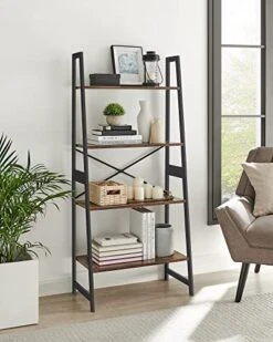 VASAGLE Ladder Shelf, Bookshelf, 4-Tier Standing Shelf For Living Room, Bedroom, Kitchen, Bamboo Frame, Easy Assembly, Industrial Style, Rustic Brown And Black UBCB020B01V1 -Songmics Furniture Shop 51nAoY6ocAL
