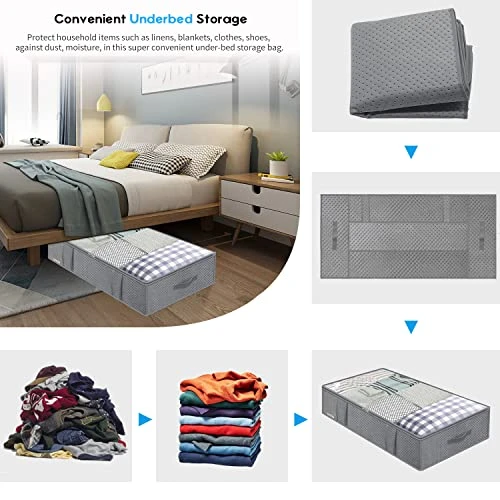 Onlyeasy Foldable Underbed Bags 2 Pack, Thick Blankets Clothes Comforters Storage Bag Breathable Zippered Organizer For Bedroom With Clear Window And 4 Handles, 39.4x19.7x7.1 In, Grey, MX3QR100L 4 Onlyeasy Foldable Underbed Bags 2 Pack, Thick Blankets Clothes Comforters Storage Bag Breathable Zippered Organizer For Bedroom With Clear Window And 4 Handles, 39.4x19.7x7.1 In, Grey, MX3QR100L - Image 4