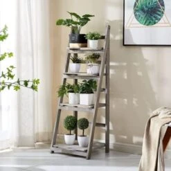 GENERIC 4-Tier Wooden Ladder Shelf - Foldable Bookcase Storage Rack - Foldable Wooden Ladder-Plant Shelf (Grey) 16 GENERIC 4-Tier Wooden Ladder Shelf - Foldable Bookcase Storage Rack - Foldable Wooden Ladder-Plant Shelf (Grey) -Songmics Furniture Shop 51nBETWW6rL. AC