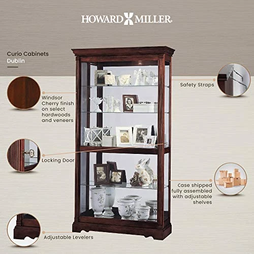 Howard Miller Dublin Curio Cabinet 680-337 – Windsor Cherry Finish Home Decor, Four Glass Shelves, Five Level Display Case With Locking Slide Door & Halogen Light 1 Howard Miller Dublin Curio Cabinet 680-337 – Windsor Cherry Finish Home Decor, Four Glass Shelves, Five Level Display Case With Locking Slide Door & Halogen Light