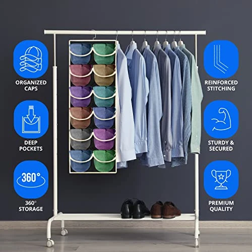 Tidy Zebra Hanging Hat Rack Organizer To Display Baseball Caps - 24 Pockets Dual Sided Hat Hanger For Ball Cap Organization & Storage Best Hat Holder For Closet Home Dorm Room Essentials (Black) 5 Tidy Zebra Hanging Hat Rack Organizer To Display Baseball Caps - 24 Pockets Dual Sided Hat Hanger For Ball Cap Organization & Storage Best Hat Holder For Closet Home Dorm Room Essentials (Black) - Image 5