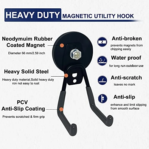 TSUYA Heavy Duty Large Garage Magnet Hooks, Strong Storage Utility Magnetic Hooks With Anti-Slip Coating For Indoor & Outdoor Hanging (2, D66, 22LB) 2 TSUYA Heavy Duty Large Garage Magnet Hooks, Strong Storage Utility Magnetic Hooks With Anti-Slip Coating For Indoor & Outdoor Hanging (2, D66, 22LB) - Image 2