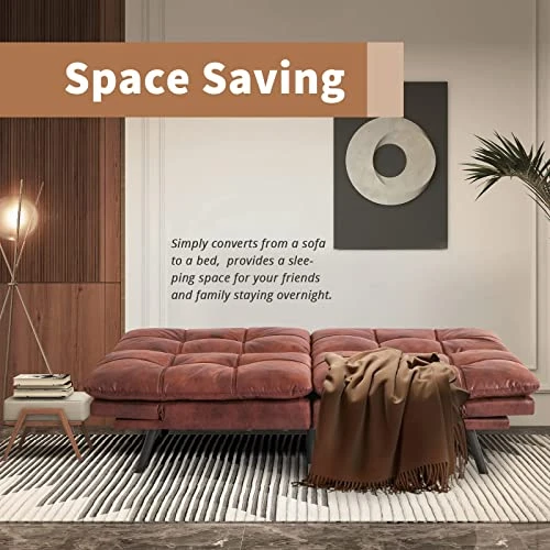 IULULU Brown Memory Foam Futon Couch Bed, Modern Folding Sleeper Sofa With Quick Adjustable Armrest And Backrest For Studio Apartment, Dorm, Living, Guest Room, Home Office 6 IULULU Brown Memory Foam Futon Couch Bed, Modern Folding Sleeper Sofa With Quick Adjustable Armrest And Backrest For Studio Apartment, Dorm, Living, Guest Room, Home Office - Image 6