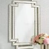 Possini Euro Design Erte Rectangular Vanity Decorative Wall Mirror Modern Silver Leaf Glass Openwork Frame Beaded Border Beveled Glass 27" Wide For Bathroom Bedroom Living Room Home Office Entryway