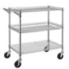 Finnhomy 3 Tier Heavy Duty Commercial Grade Utility Cart, Wire Rolling Cart With Handle Bar, Steel Service Cart With Wheels, Utility Shelf Plant Display Shelf Food Storage Trolley, NSF Listed