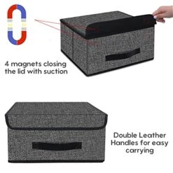 Onlyeasy Foldable Storage Bins Cubes Boxes With Lid - Storage Box Cube Cubby Basket Closet Organizer Pack Of Two With Leather Handles For Closet Bedroom, 13"x13", Black, 8MXALB2P -Songmics Furniture Shop 51nKdVBdwaL