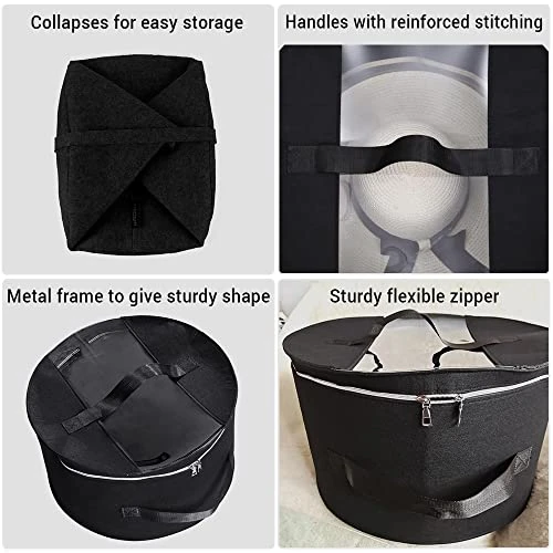 TreeHouse London (19"D X 11.5'' H) Travel Hat Storage Box With Metal Frame - XL Luxury Travel Hat Boxes For Men & Women - Collapsible Hat Organizer - Stuffed Animal Toy Storage Bin Bag - Dust Dirt Proof Cover 2 TreeHouse London (19"D X 11.5'' H) Travel Hat Storage Box With Metal Frame - XL Luxury Travel Hat Boxes For Men & Women - Collapsible Hat Organizer - Stuffed Animal Toy Storage Bin Bag - Dust Dirt Proof Cover - Image 2