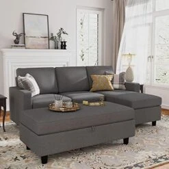 HONBAY Reversible Sectional Couch With Ottoman L-Shaped Sofa For Small Spaces Sectional Sofa With Chaise In Dark Grey -Songmics Furniture Shop 51nMtSMXl L. AC