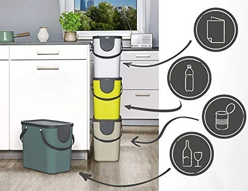 Rotho Albula Recycle Waste Bin 25l With Lid, Plastic (PP), Dark Green/Anthracite, 25 Litres (40 X 23.5 X 34 Cm) 3 Rotho Albula Recycle Waste Bin 25l With Lid, Plastic (PP), Dark Green/Anthracite, 25 Litres (40 X 23.5 X 34 Cm) - Image 3