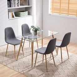 Bacyion 47" Dining Table Set For 4-5 Piece Kitchen Table And Chair, Rectangle Tempered Glass Table With 4 Faux Leather Side Chairs, Modern Dining Room Table Set For Dining Room, Kitchen, Deep Grey -Songmics Furniture Shop 51nZJCjJo9L. AC