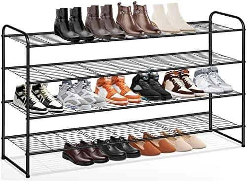 KEETDY 3-Tier Long Shoe Rack For Closet Metal Shoe Organizer For Entryway, Wide Stackable Shoe Storage Shelf With Sturdy Wire Grid For Closet Floor, Bedroom, Black 7 KEETDY 3-Tier Long Shoe Rack For Closet Metal Shoe Organizer For Entryway, Wide Stackable Shoe Storage Shelf With Sturdy Wire Grid For Closet Floor, Bedroom, Black - Image 7
