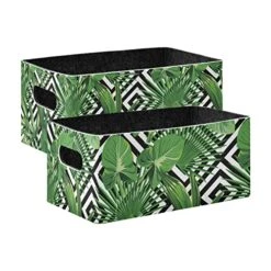 Exotic Jungle Palm Leaves Storage Basket Felt Storage Bin Collapsible Storage Box Shelves Cloth Baskets Organizer For Kids Bedroom Magazine