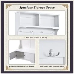 Hall Tree, 3-in-1 Hallway Coat Rack With Shelves Cabinet, Four Hooks, Entryway Bench, Modern Storage Bench Multi-use Hall Tree With Two Open Shelves For Living Room Hallway Bedroom, White 11 Hall Tree, 3-in-1 Hallway Coat Rack With Shelves Cabinet, Four Hooks, Entryway Bench, Modern Storage Bench Multi-use Hall Tree With Two Open Shelves For Living Room Hallway Bedroom, White -Songmics Furniture Shop 51neB0QJFdL