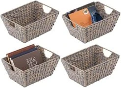 MDesign Natural Woven Hyacinth Closet Storage Organizer Basket Bin For Kitchen Cabinets, Pantry, Bathroom, Laundry Room, Closets, Garage - 4 Pack - Gray 14 MDesign Natural Woven Hyacinth Closet Storage Organizer Basket Bin For Kitchen Cabinets, Pantry, Bathroom, Laundry Room, Closets, Garage - 4 Pack - Gray -Songmics Furniture Shop 51nfh7tYMNL. AC