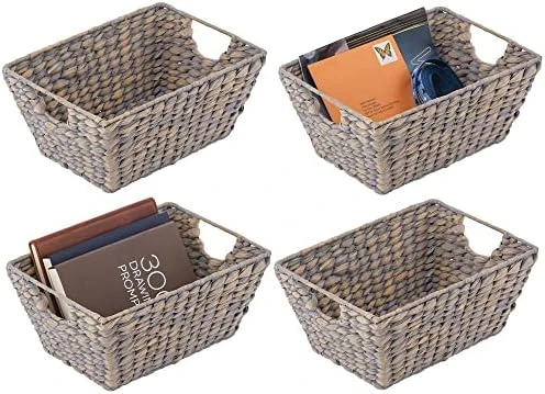 MDesign Natural Woven Hyacinth Closet Storage Organizer Basket Bin For Kitchen Cabinets, Pantry, Bathroom, Laundry Room, Closets, Garage - 4 Pack - Gray 7 MDesign Natural Woven Hyacinth Closet Storage Organizer Basket Bin For Kitchen Cabinets, Pantry, Bathroom, Laundry Room, Closets, Garage - 4 Pack - Gray - Image 7
