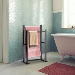 ZCDCP Towel Rack Freestanding Black 2 Tier Free Standing Towel Rack For Bathroom Display Rack Large Bath Towel Large Pool Towel Rack Outdoor Towel -Songmics Furniture Shop 51nhiODvUyL
