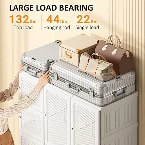 HOMCOM Portable Wardrobe Closet, Bedroom Armoire, Foldable Clothes Organizer With Cube Storage, Hanging Rods, And Magnet Doors, White 4 HOMCOM Portable Wardrobe Closet, Bedroom Armoire, Foldable Clothes Organizer With Cube Storage, Hanging Rods, And Magnet Doors, White - Image 4